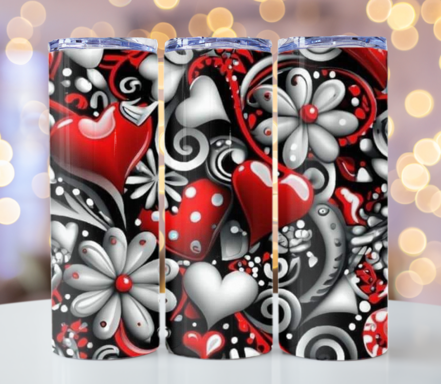 3D with red, black and white hearts