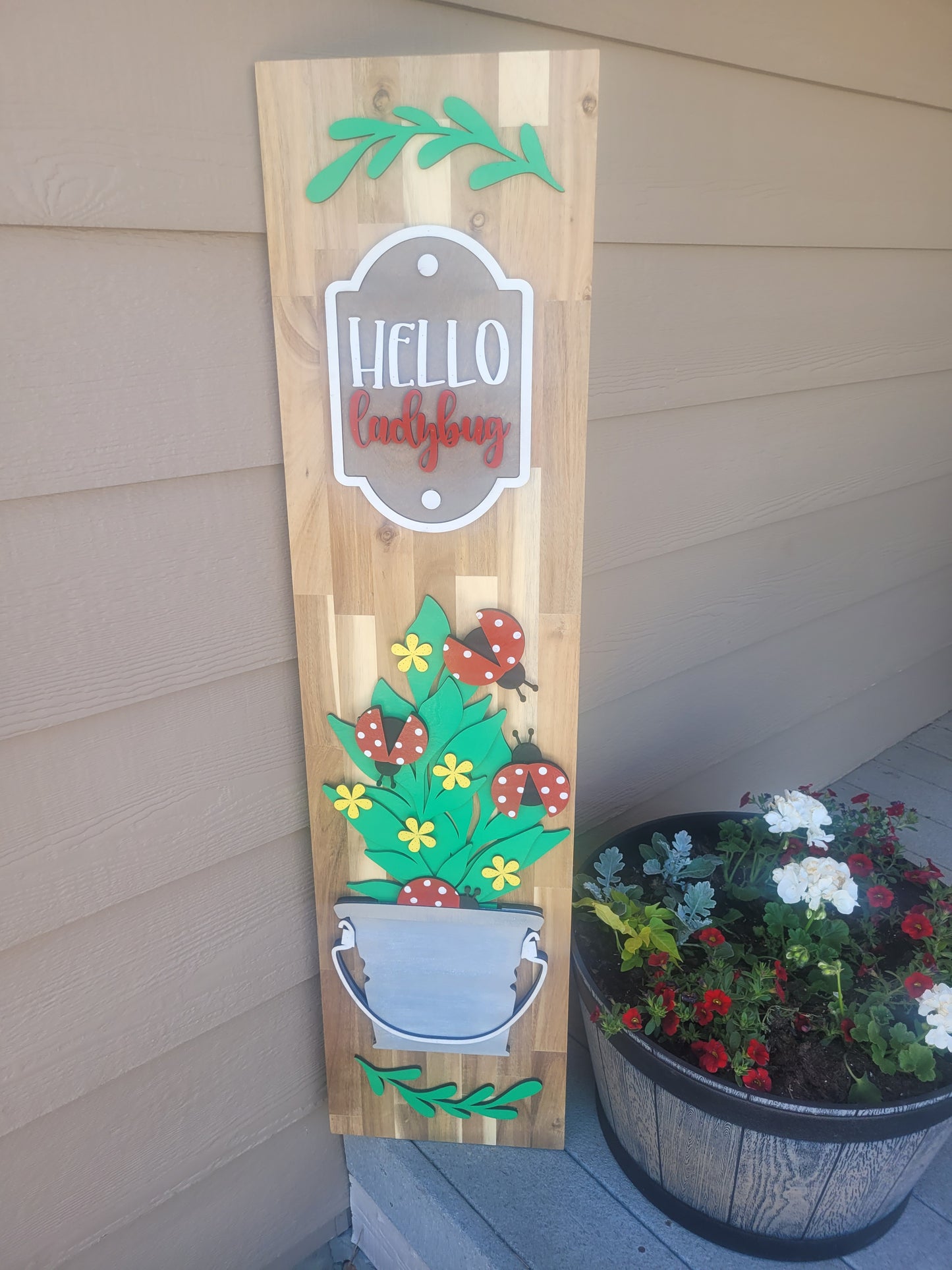 4ft porch sign Hello Ladybug