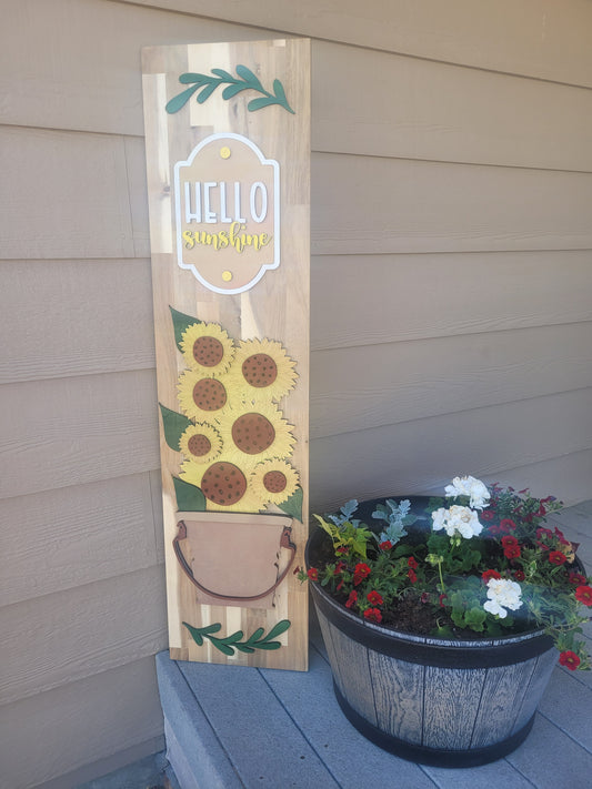 4ft porch sign Hello Sunshine with sunflowers