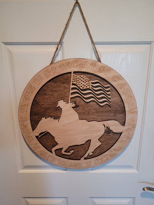 Door Hanger - Cowgirl rider with flag