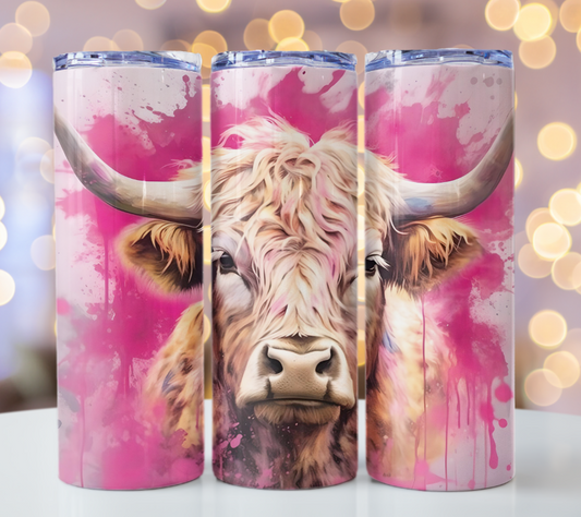 Highland cow with pink paint #36