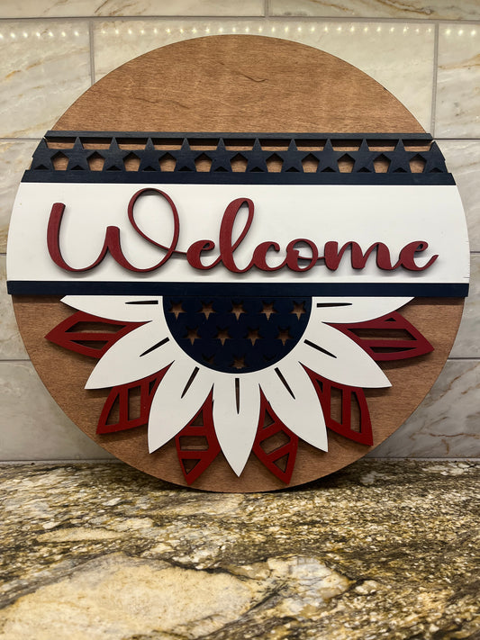 American sunflower welcome sign