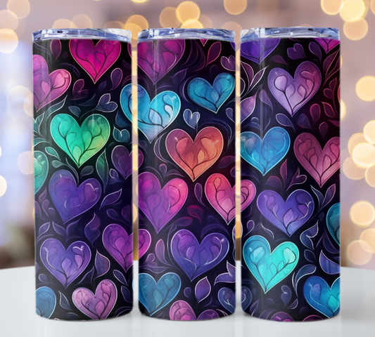 Pink, purple and teal hearts